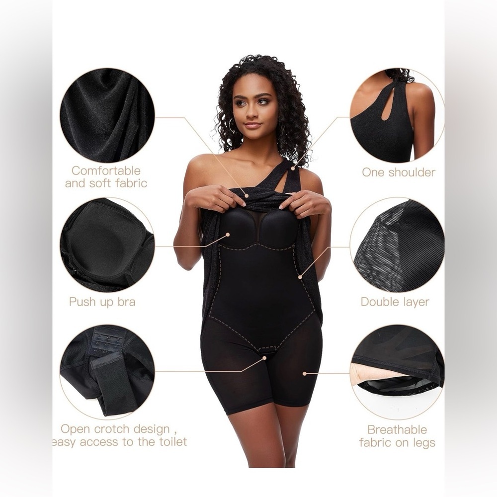 NWT Black Shapewear Dress One Shoulder Bodycon Built In Shaper Tummy Control - Picture 2 of 14
